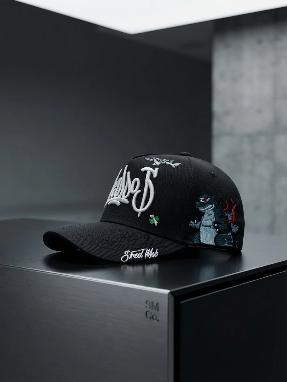 Black Embroidered Graffiti Baseball Cap